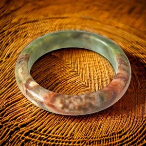 55.3mm Burmese Jadeite Bangle - Brown and Green (USA Size 6.5”)